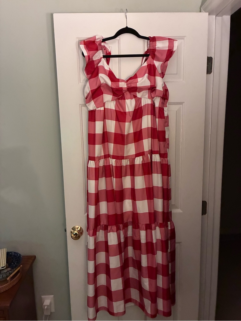 English Factory Red and White Gingham Tiered Maxi Dress